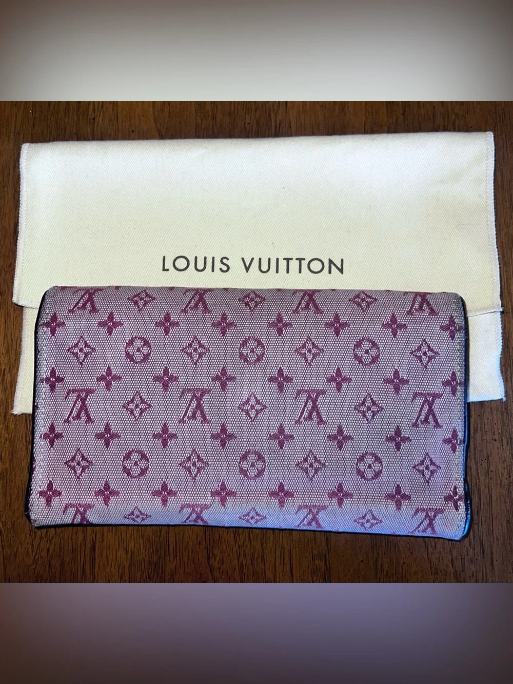 Louis Vuitton Mini Lin Monogram Canvas Snap Clutch Wallet - Cherry and Cream